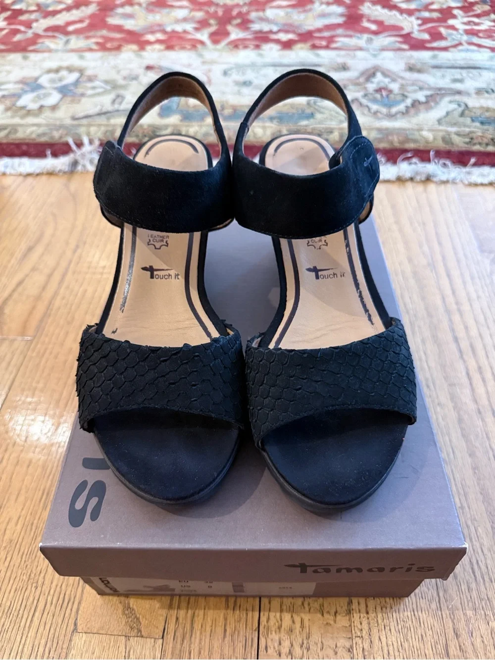 Tamaris Black Suede Wedge Sandals size 8 / 39